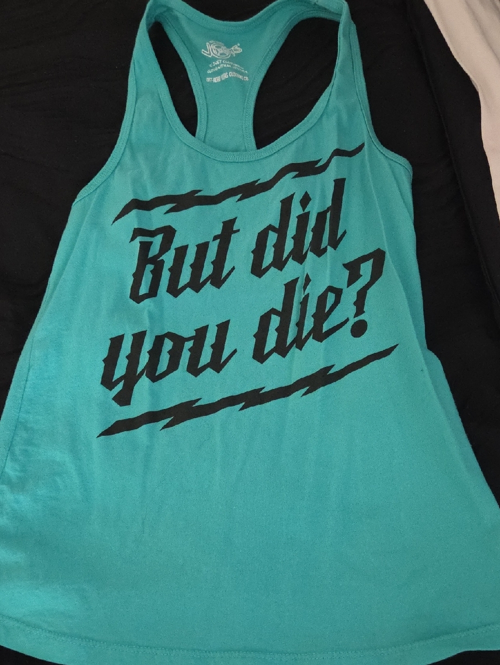 Graphic Racerback Tank Top - Teal with Black Text